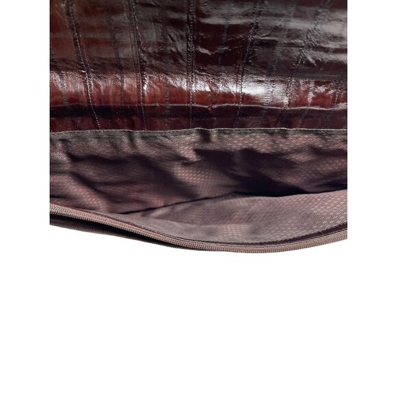 Vtg. 100% Genuine Exotic Eel Skin 3 Sections Handbag Clutch Purse Choc. Brown - Picture 4 of 5
